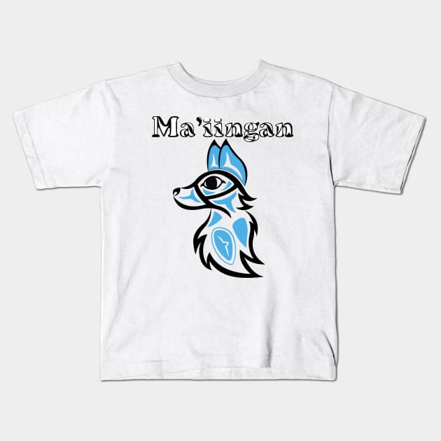 Indigenous Wolf (Ma'iingan) Kids T-Shirt by KendraHowland.Art.Scroll